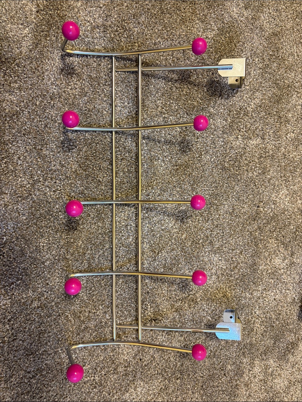 Door-Mount Metal Coat Rack with Pink Ball Hooks